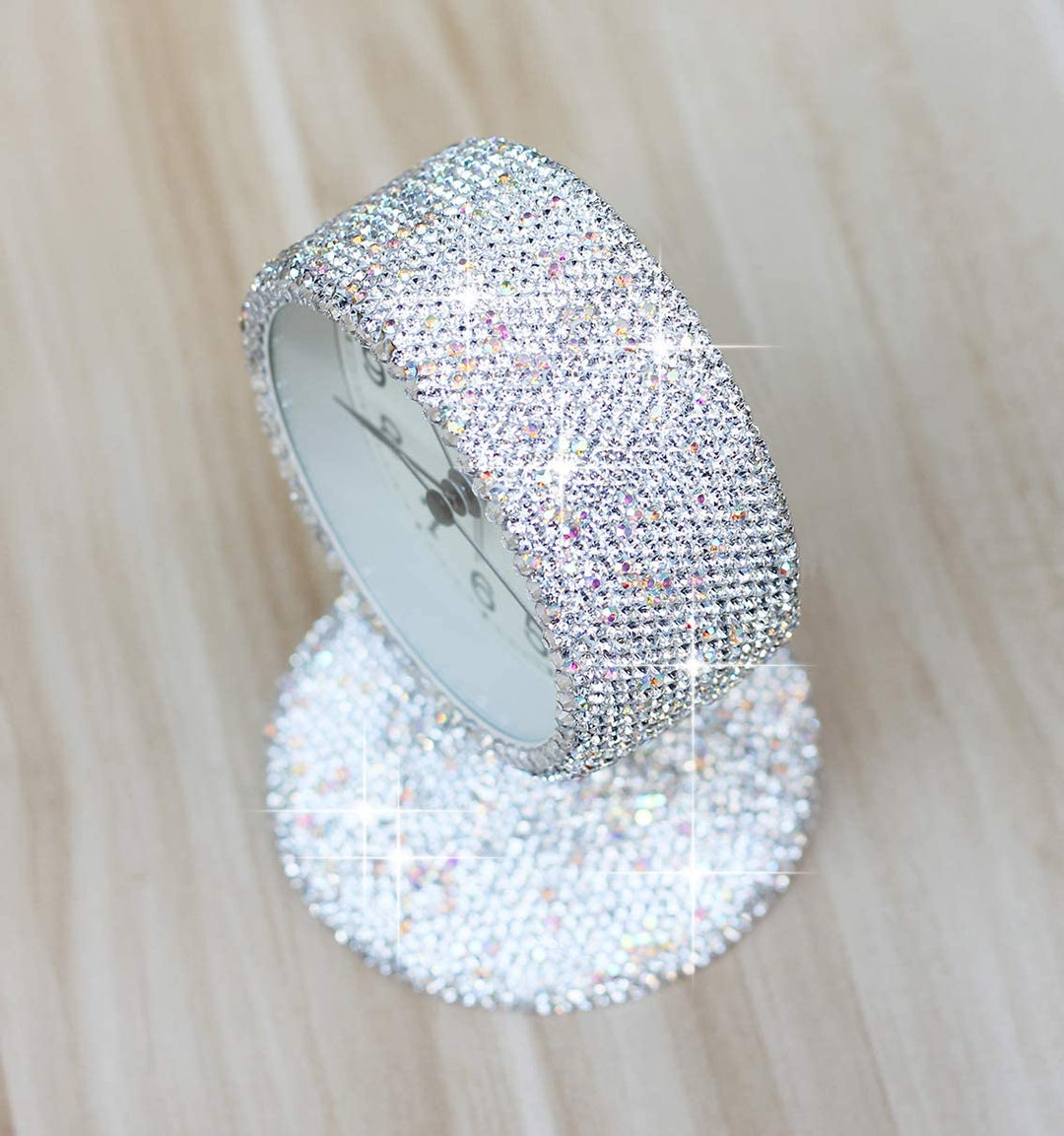 Luxury Rhinestone Small Alarm Desk Table Clock Morning Call Handmade Fashion Design for Bedroom Houseroom Living Room Cute As Gift AR (Silver)