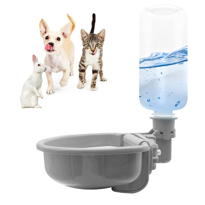 16oz Pet Water Bottle, Gravity Dog Water Bowl Dispenser for Cage, Anti-Overflow Water Dispenser for Small Dogs, Cats, Rabbits and Other Small Animals, BPA Free, Grey
