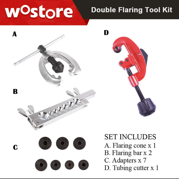 Double Flaring Tool Kit for 3/16-5/8 7 Dies Automotive Brake Line Tube Cutter with Replacement Blade and Reamer