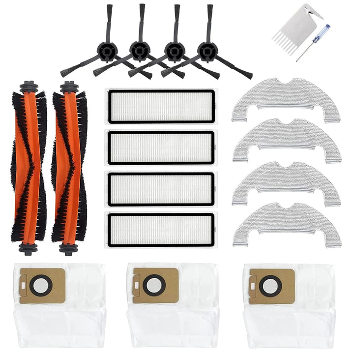 19Pcs Accessories for Dreame Bot Z10 Pro L10 Plus Vacuum Cleaner, 2 Main Brush, 4 Side Brush, 4 HEPA Filter, 3 Dust Bag, 4 Mop Cloth, 2 Tools