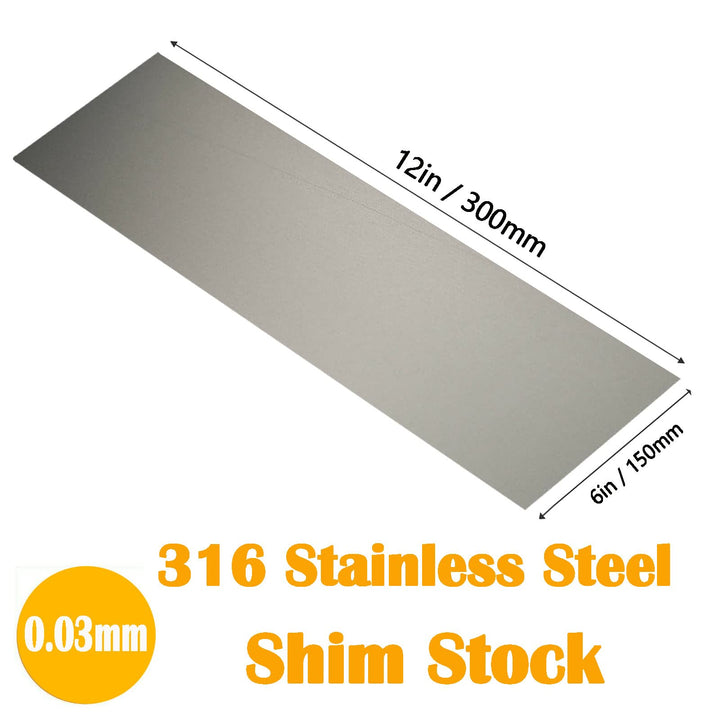 316 Stainless Steel Shim Stock, 0.001 Thickness x 6 Width x 12 Length, Stainless Steel Sheet Shim, 2 Pieces