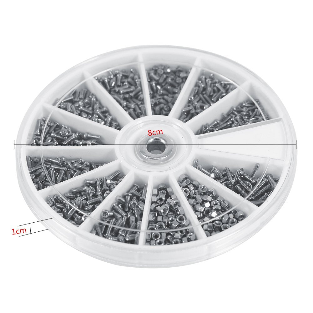 600pcs 12 Kinds of Screws Bolt Nuts Assortment Kit Stainless Steel Full Thread Machine Screws for Watches Glassess M1 M1.2 M1.4 M1.6