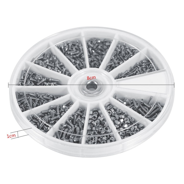 600pcs 12 Kinds of Screws Bolt Nuts Assortment Kit Stainless Steel Full Thread Machine Screws for Watches Glassess M1 M1.2 M1.4 M1.6
