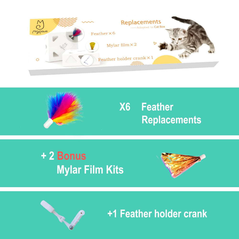 Upgrade Rainbow Feather Replacement Whack A Mole Cat Toy, 6pcs Rainbow Feather + 2pcs Free Mylar Refills