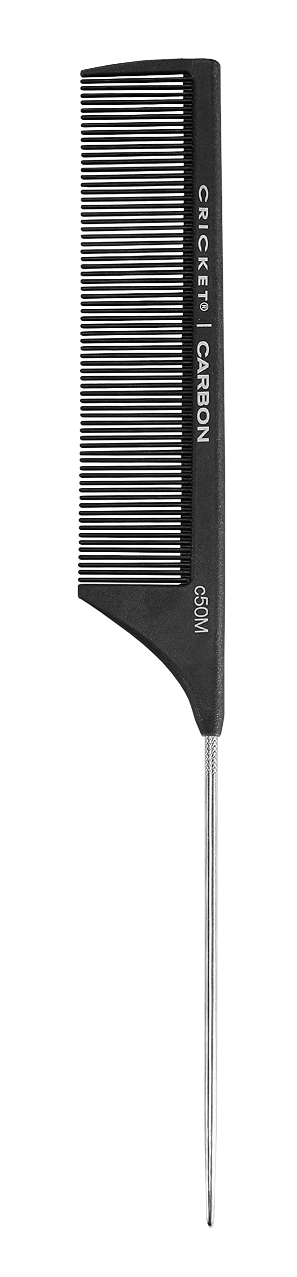 C50M Professional Hair Stylist Carbon Fine Tooth Metal Rattail Comb Anti-Static Heat Resistant Pin Tail Style Combs for Styling Teasing Parting Sectioning Hair Coloring Lifting