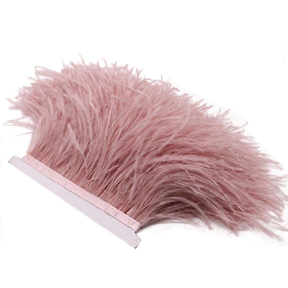 2 Yards Natural & Soft Ostrich Feathers Fringe Trims Ribbon - Used for Dress, Sewing Decoration, Craft Clothing, Boots, Wedding Decoration, DIY, Etc (mistyrose)