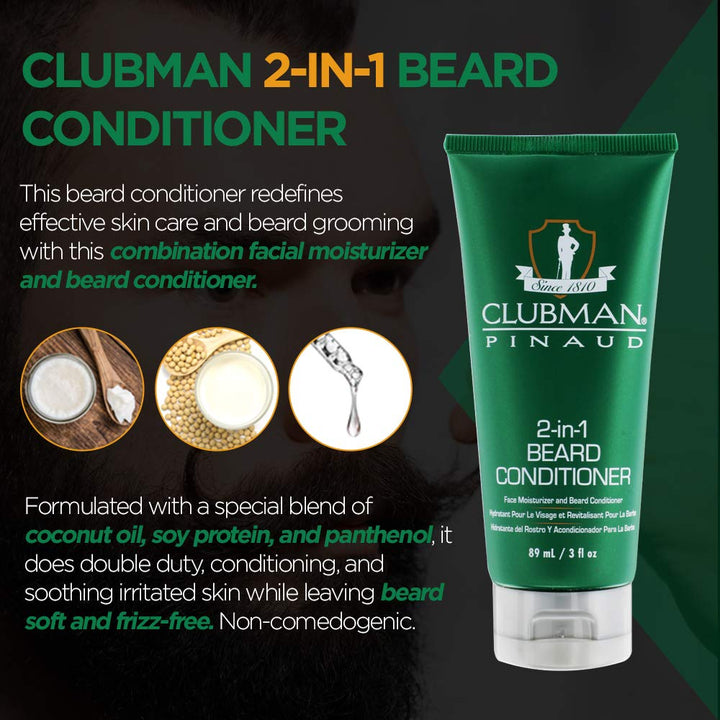 Clubman Beard 2-In-1 Conditioner 3 Ounce Tube (88ml) (2 Pack)