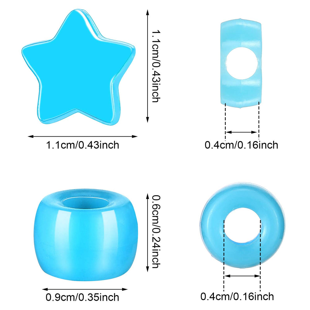 500 Pieces Colorful Pony Beads Star Pony Beads Barrel Shape Large Hole Acrylic Beads Bracelet Kawaii Rainbow Necklace Jewelry Making Craft Beads for Christmas Valentine's Giving DIY Jewelry Making