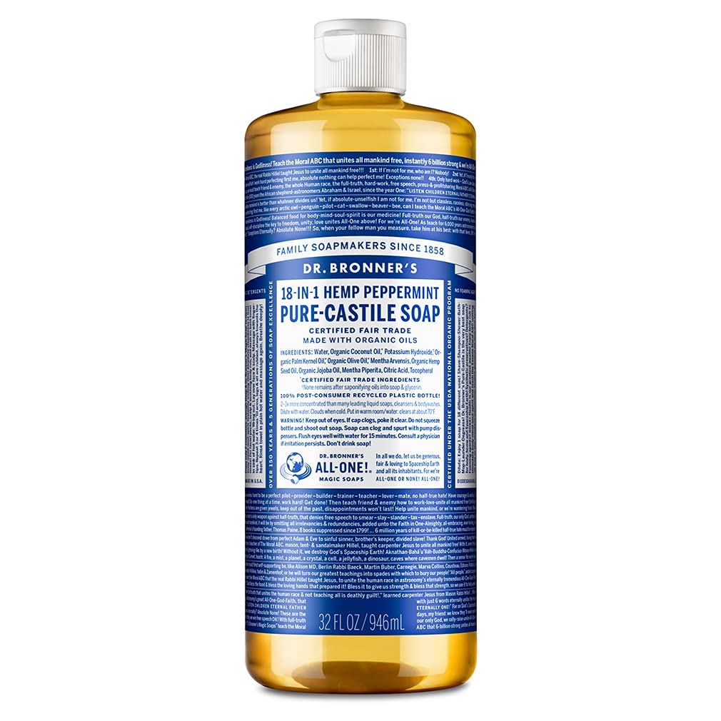 Dr. Bronner's Magic Soaps Pure Castile Soap 18-in-1 Hemp Peppermint, 32 Oz Bottle