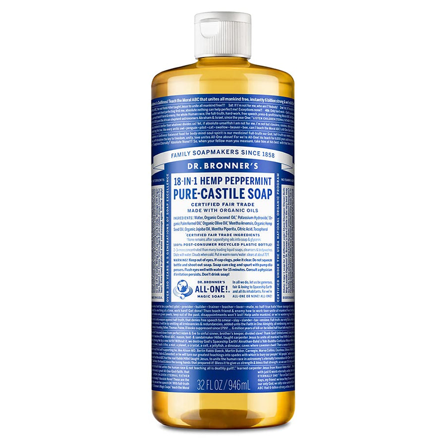 Magic Soaps Pure Castile Soap 18-in-1 Hemp Peppermint, 32 Oz Bottle