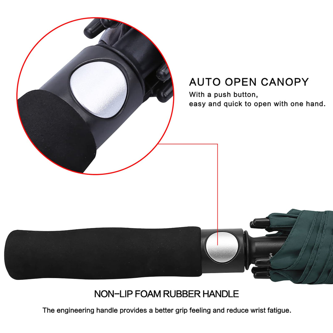 62 Inch Automatic Open Golf Umbrella Extra Large Oversize Double Canopy Vented Windproof Waterproof Stick Umbrellas(Dark Green)