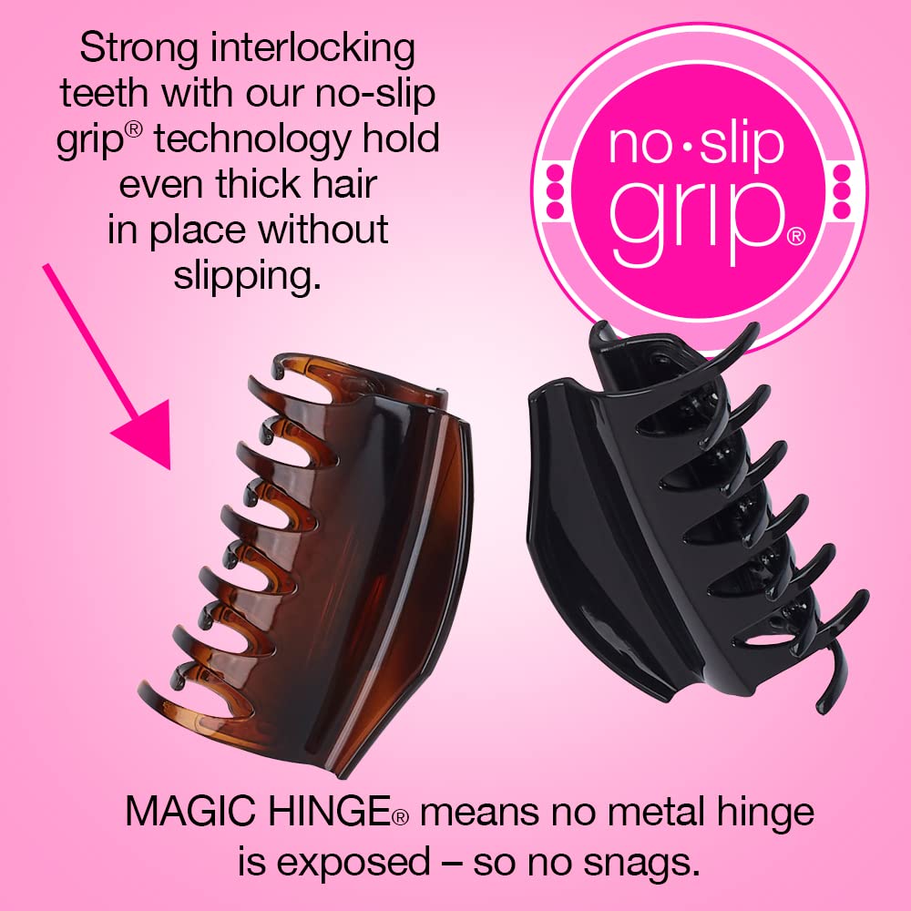 Scunci No-Slip Grip All Day Hold, Magic Hinge, Claw Hair Clip, Brown and Black, Packaging May Vary (Pack of 2)