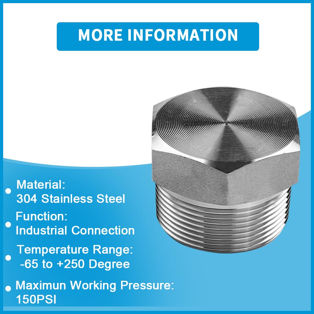 304 Stainless Steel 1/8 NPT Male Outer Hex Thread Socket Pipe Plug Fitting (Pack of 4)