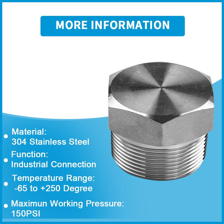 304 Stainless Steel 1/8 NPT Male Outer Hex Thread Socket Pipe Plug Fitting (Pack of 4)