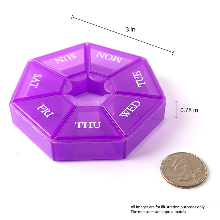 2-Pack 7-Sided Portable Pill Box Medicine Planner Small case (Seven Day Weekly Travel Container) Medication, Vitamin Holder Boxes Organizer Pillbox Dispenser Organizer, sorter and Reminder containers