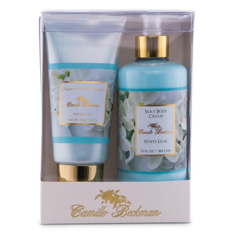 White Lilac : Camille Beckman Hand and Body Duet Set, Silky Body and Glycerine Hand Cream, White Lilac
