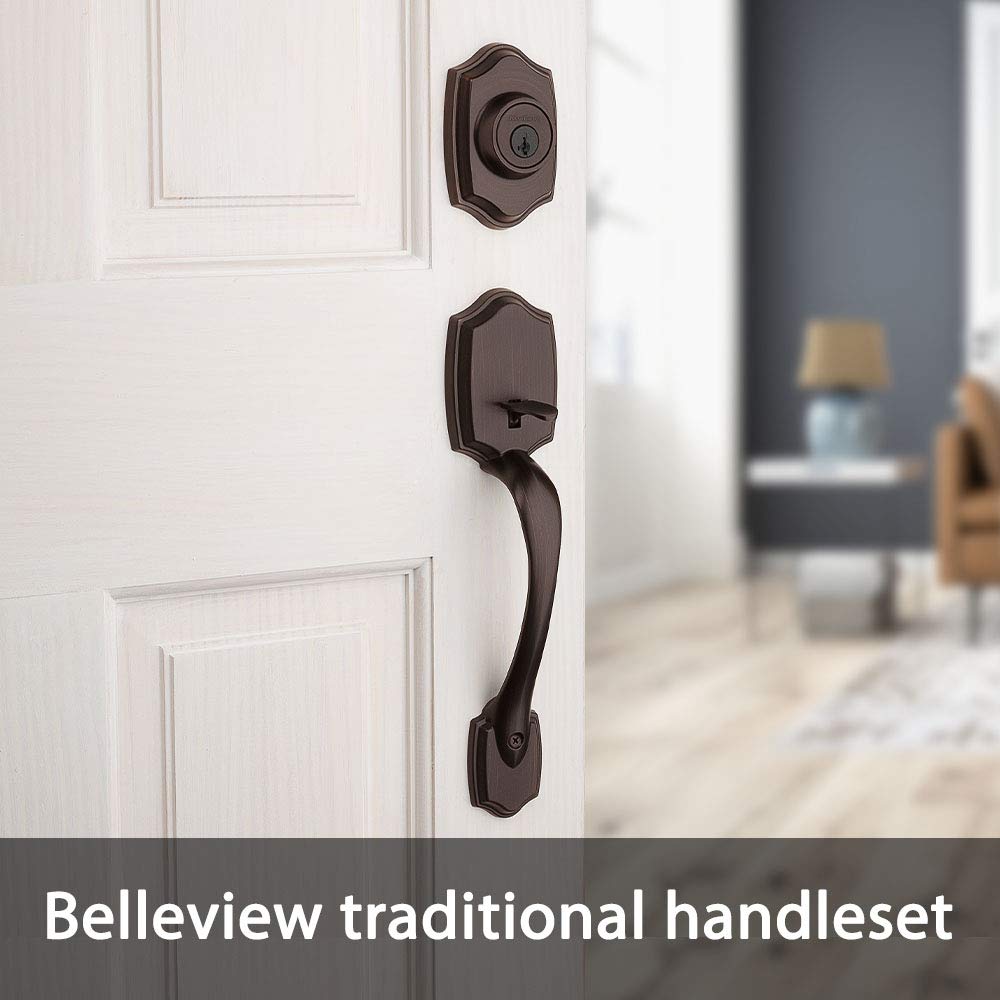 Belleview Front Door Lock Handle and Deadbolt Set, Entry Handleset Exterior with Interior Door Knob, Venetian Bronze, Pick Resistant SmartKey Rekey Deadbolt Security, Brown
