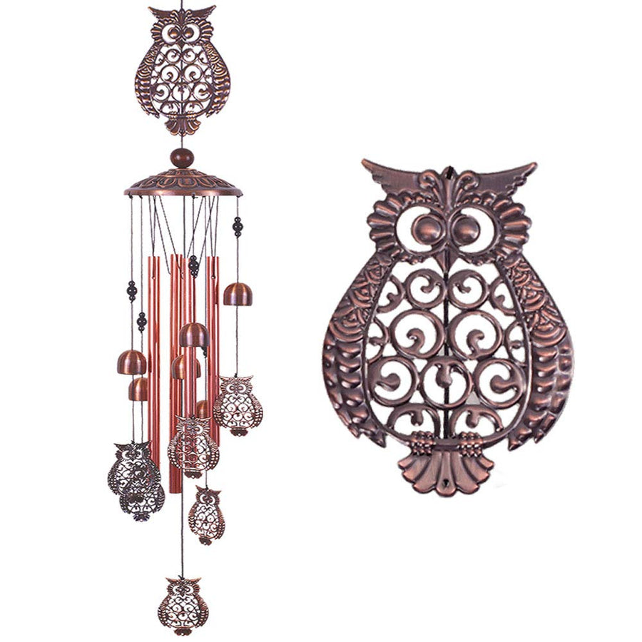 Owl Wind Chimes Outdoor Indoor Decor -with 4 Aluminum Tubes 6 Bells 7 Owls 37Inch Waterproof Mobile Romantic Wind Catcher Owl Windchimes for Home, Xmas Mom Gifts, Balcony, Festival, Garden Decoration