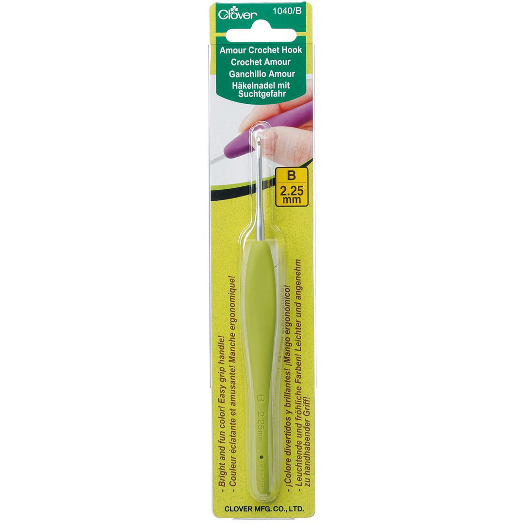 Clover 1040/B Lime Green Amour Crochet Hook, Size B, Yellow, 2.25mm