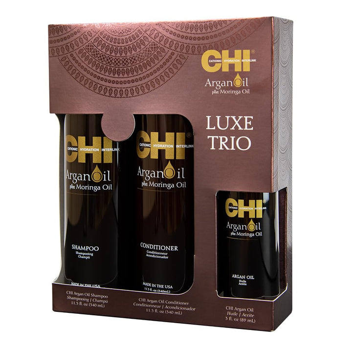 Argan Oil plus Moringa Oil Luxe Trio Kit with Shampoo, Conditioner and Moringa Oil (Set of 3), 11 fl. oz.