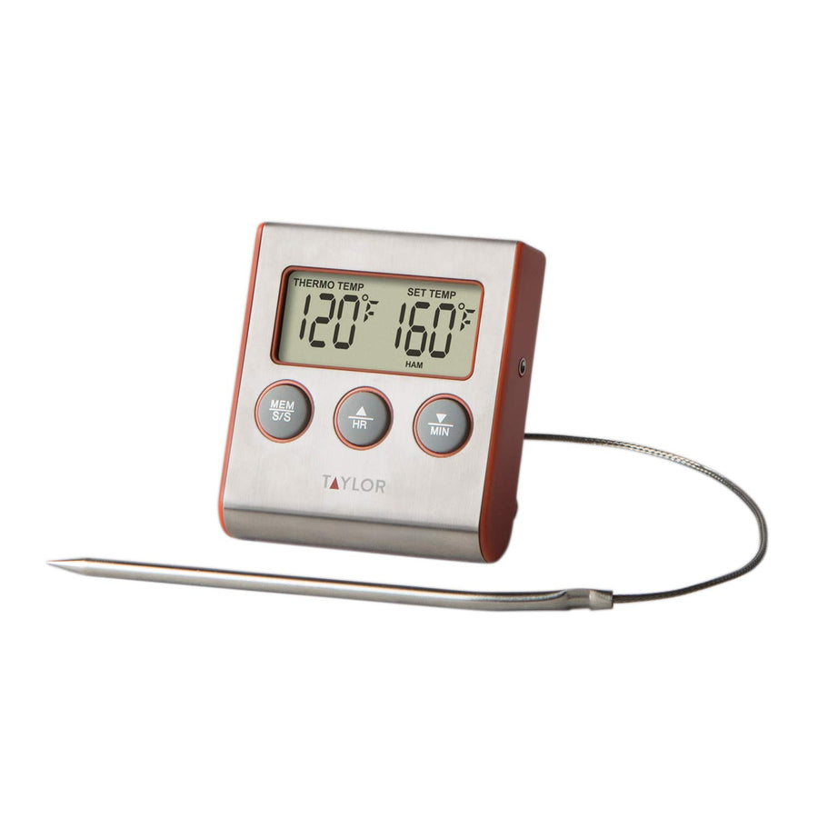 Instant Read Wired Probe Digital Meat Food Grill BBQ Cooking Kitchen Thermometer with Timer Alarm, Red