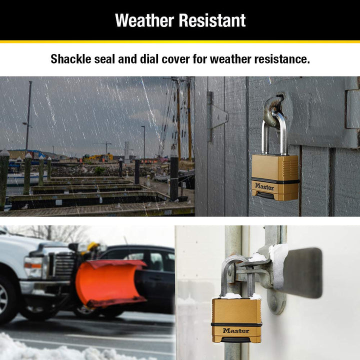 Combination Lock, Heavy Duty Weatherproof Padlock, Resettable For Outdoor Use, Brass Finish, M175XDLF