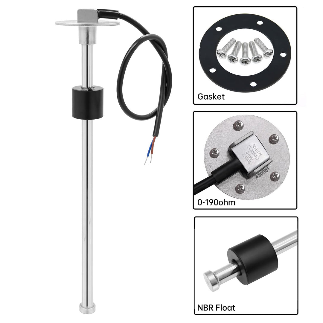 Marine Fuel Sending Unit Boat Fuel Tank Sender, 0-190ohms 12 (300mm) Stainless Steel Gas Sensor Water Fuel Gauge Sender for Boat Car Truck Vehicle