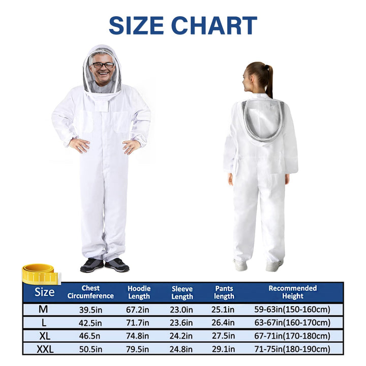 Professional Bee Suit for Men Women, Beekeeping Suit Beekeeper Suit with Glove &Ventilated Hood, Multi-Size Bee Outfit for Backyard and Bee Keeper