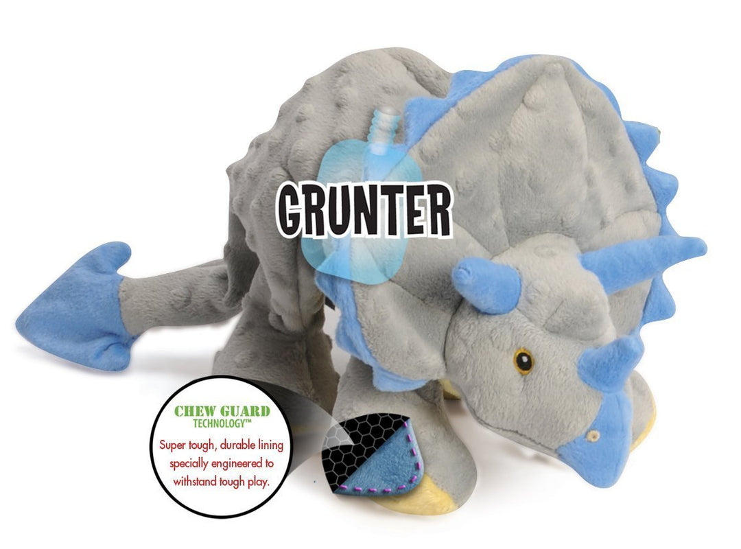 Dinos Frills Squeaky Plush Dog Toy, Chew Guard Technology - Gray, Large