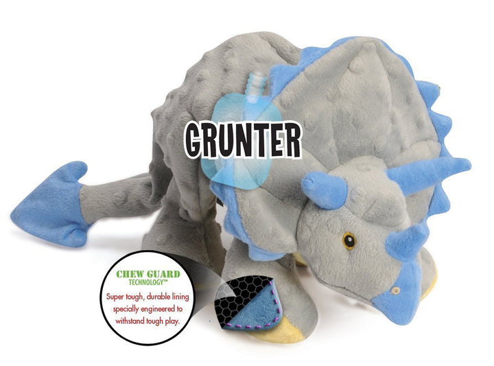 Dinos Frills Squeaky Plush Dog Toy, Chew Guard Technology - Gray, Large