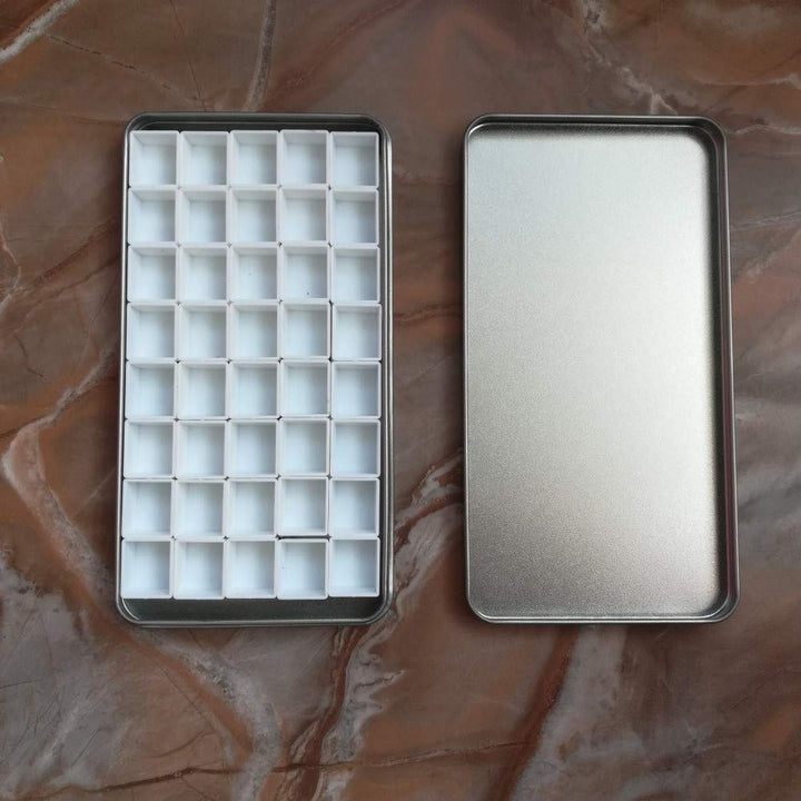 Empty Watercolor Tins Palette Paint Case Metal Box with 40 Pcs Half Pans Carrying Magnetic Stripes on The Bottom