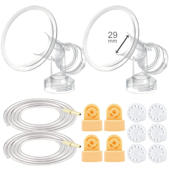 MyFit Breast Pump Kit Compatible with Medela Pump in Style Advanced Breast Pumps; 2X 29mm Breastshields (one-Piece), 4 Valve, 6 Membrane, & 2 Pump-in-Style Tubing; Can Replace Medela Valve