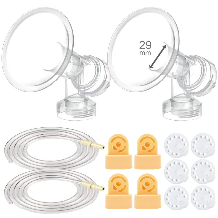 MyFit Breast Pump Kit Compatible with Medela Pump in Style Advanced Breast Pumps; 2X 29mm Breastshields (one-Piece), 4 Valve, 6 Membrane, & 2 Pump-in-Style Tubing; Can Replace Medela Valve