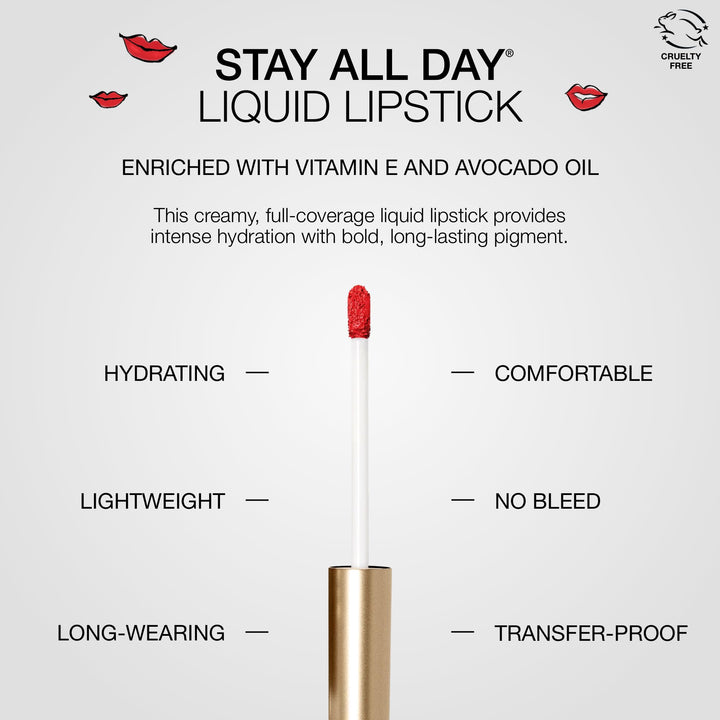 Stay All Day® Liquid Lipstick, Matte | Long-Lasting Color Wear, No Transfer or Bleed | Hydrating & Lightweight with vitamin E & Avocado Oil for Soft Lips | Beso, .10 Fl. Oz.