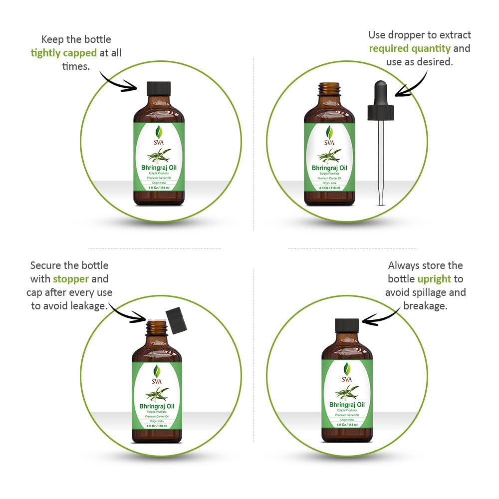 SVA Bhringraj Premium Carrier Oil 4oz (118ml) With Dropper for Hair Oiling, Scalp Massage & Skin Care