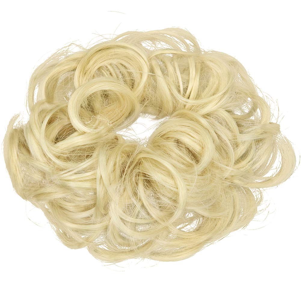 Hair Bun Extensions Wavy Curly Messy Donut Chignons Hair Piece Wig Hairpiece Bleach Blonde