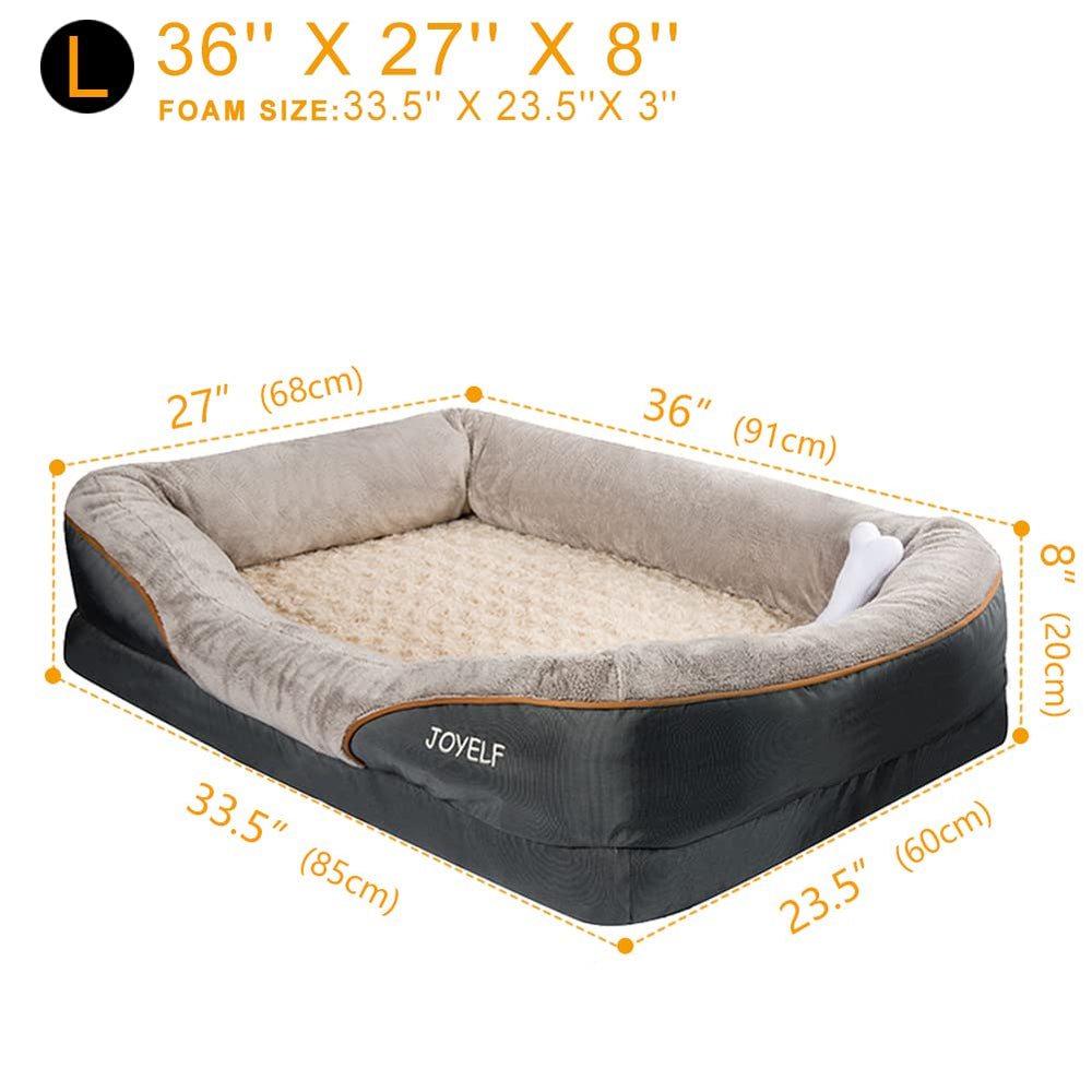 Large Memory Foam Dog Bed, Orthopedic Dog Bed & Sofa with Removable Washable Cover and Squeaker Toy as Gift