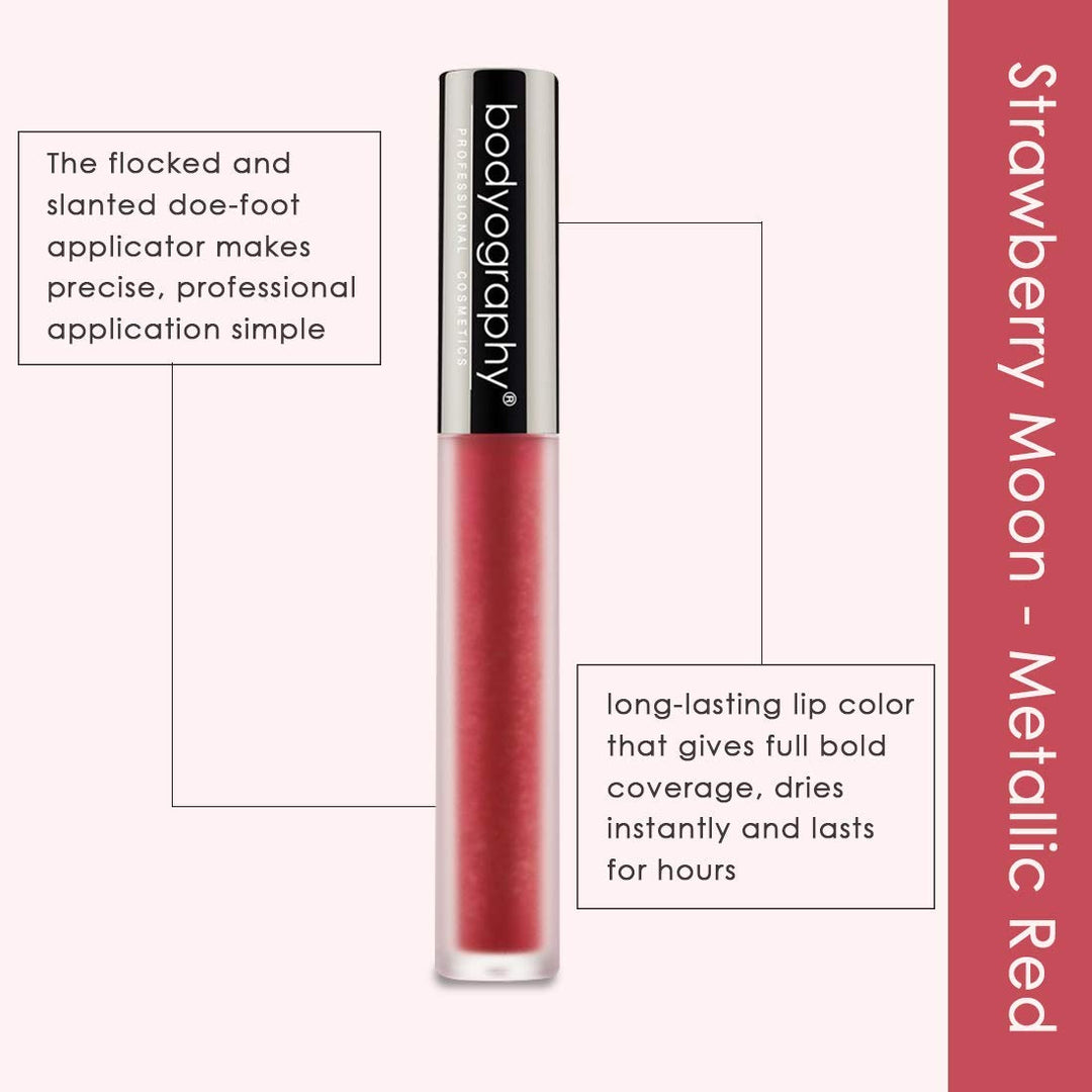 Metallic Liquid Lipstick (Strawberry): Bright Red Salon Makeup Long-Wearing Lipstick w/Sheen | Vegan, Gluten-Free, Cruelty-Free, Paraben-Free