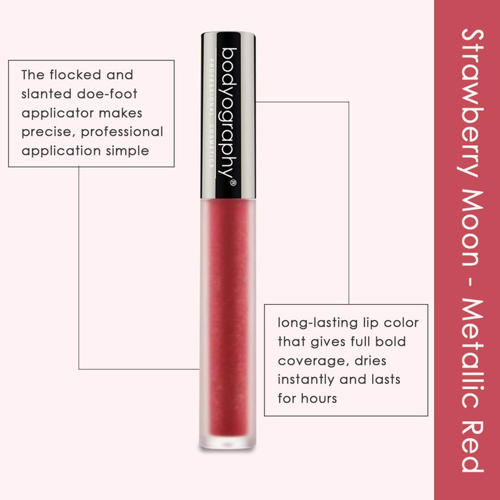 Metallic Liquid Lipstick (Strawberry): Bright Red Salon Makeup Long-Wearing Lipstick w/Sheen | Vegan, Gluten-Free, Cruelty-Free, Paraben-Free