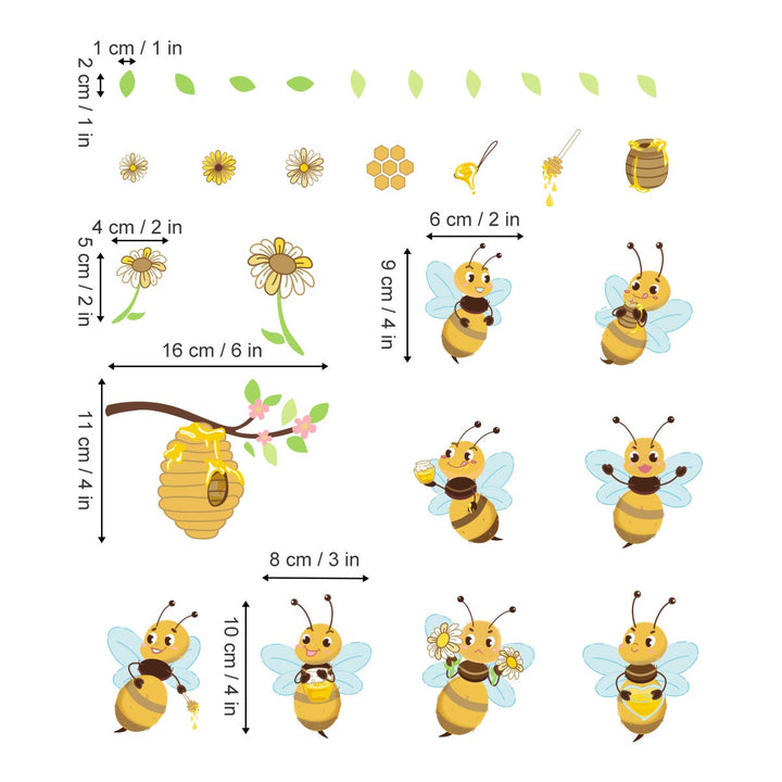 Wall Stickers Yellow Bee Wall Sticker Flowers Beehive Branch for Children's Room Living Room