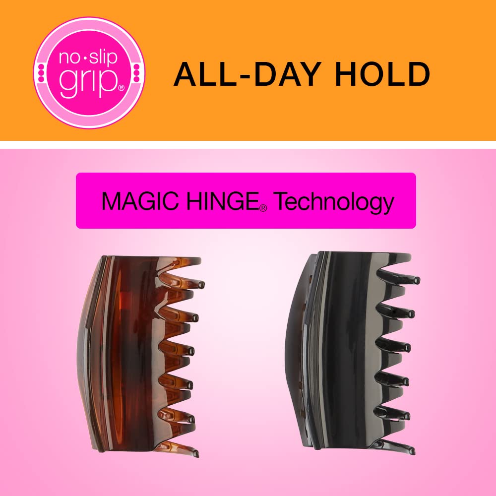 Scunci No-Slip Grip All Day Hold, Magic Hinge, Claw Hair Clip, Brown and Black, Packaging May Vary (Pack of 2)