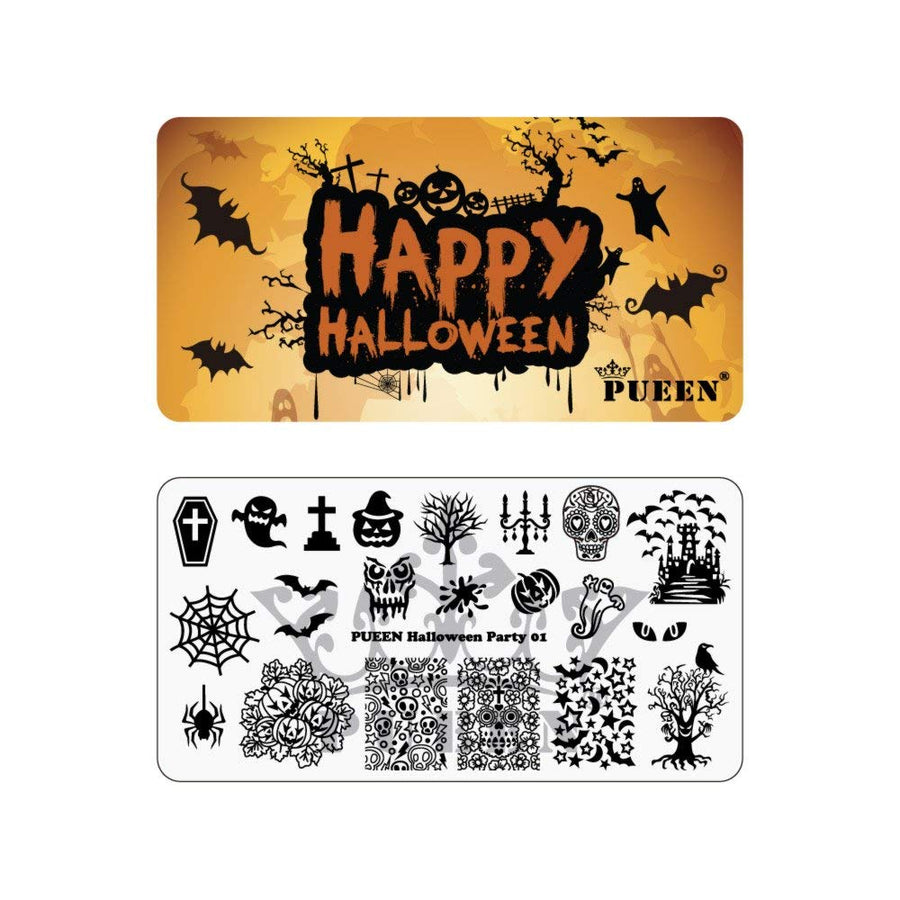 Nail Art Stamping Plate - Halloween Party 01 - Theme Park Collection 125x65mm Unique Nailart Polish Stamping Manicure Image Plates Accessories Kit - BH000725
