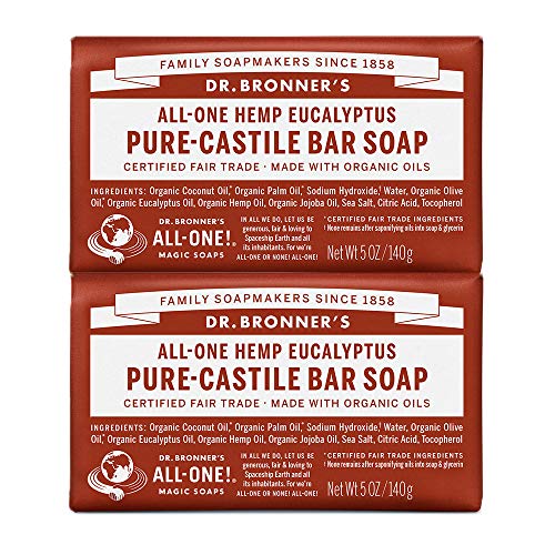 - Pure-Castile Bar Soap (Eucalyptus, 5 ounce, 2-Pack) - Made with Organic Oils, For Face, Body and Hair, Gentle and Moisturizing, Biodegradable, Vegan, Cruelty-free, Non-GMO