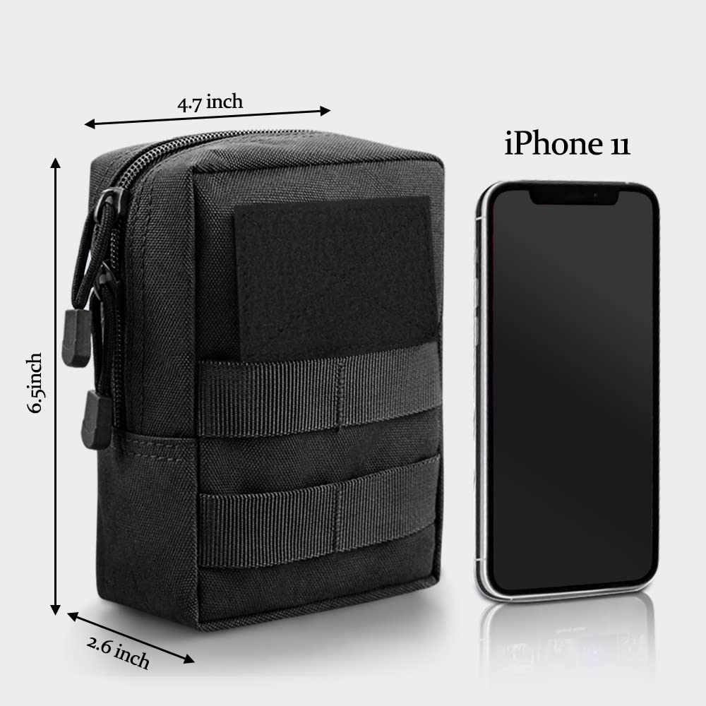 Molle Pouches, 2 Pack Tactical Waist Bag Water-Resistant EDC Small Pouch Bags, Black
