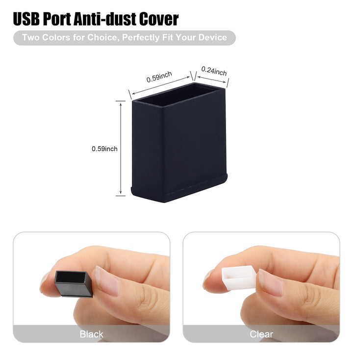 USB Cover Cap, 20 Pcs Black Clear Plastic USB A Male Anti-Dust Plug Cover