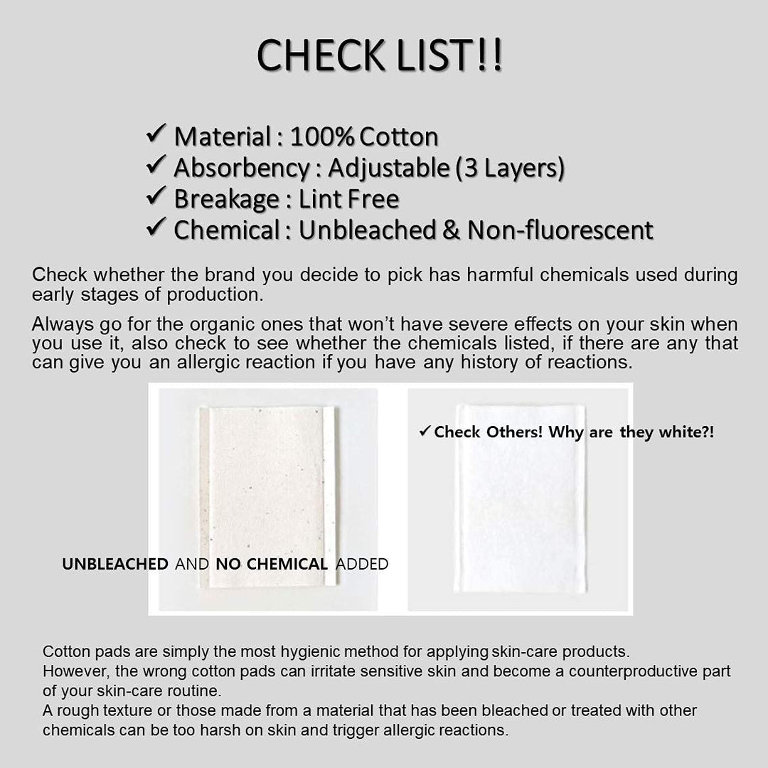 Premium Unbleached 100% Cotton Pads for Face Toner- Lint Free Triple Layers Face Pads for Toner Mask, Nail and Makeup Removal 300 Count