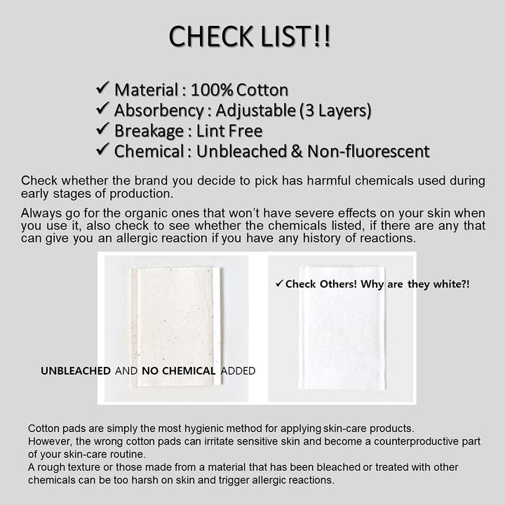 Premium Unbleached 100% Cotton Pads for Face Toner- Lint Free Triple Layers Face Pads for Toner Mask, Nail and Makeup Removal 300 Count