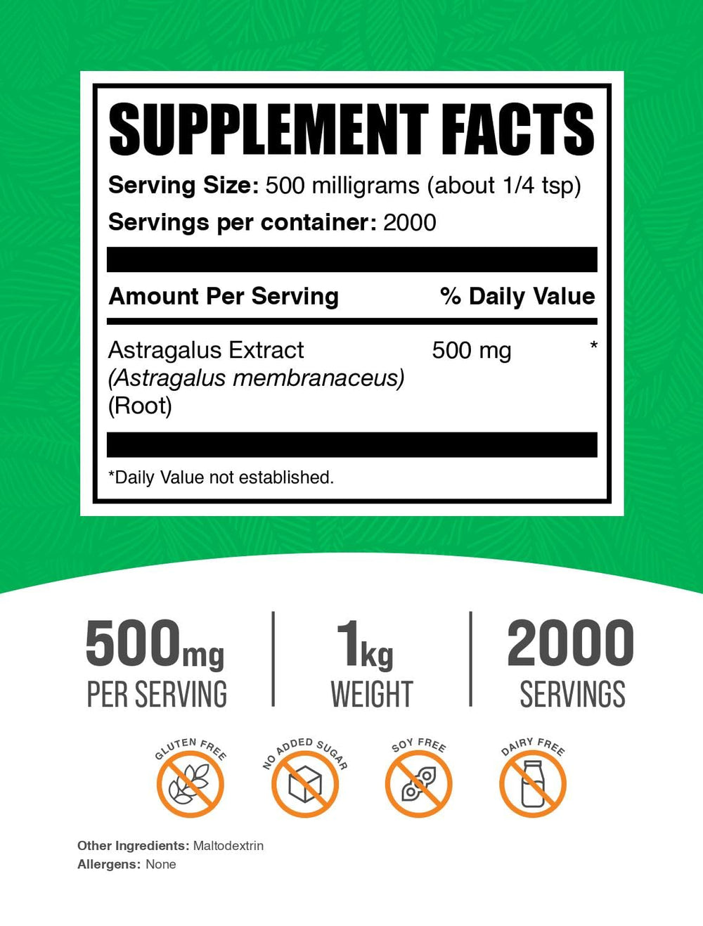 .com Astragalus Extract Powder - from Astragalus Root, Astragalus Supplement - Vegan & Gluten Free, Astragalus Powder - 500mg per Serving, 1kg (2.2 lbs) (Pack of 1)