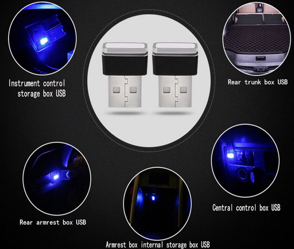 Ultra Blue USB Plug-in Miniature LED Car Interior Ambient Accent Lighting Kit