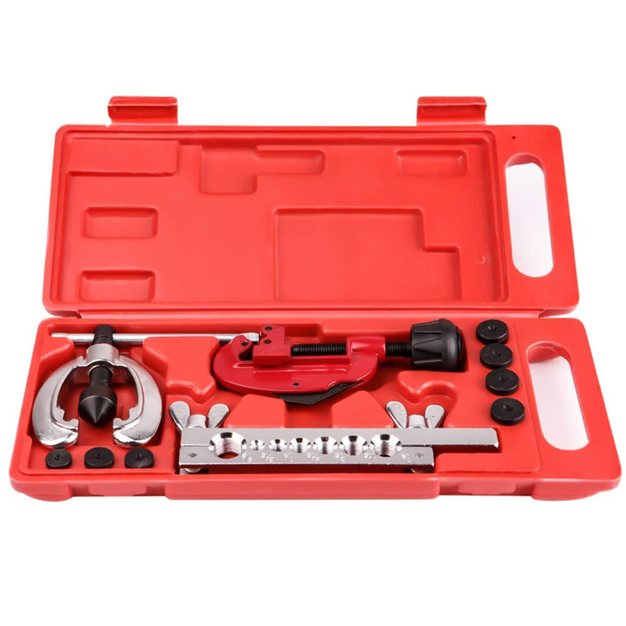 Double Flaring Tool Kit for 3/16-5/8 7 Dies Automotive Brake Line Tube Cutter with Replacement Blade and Reamer